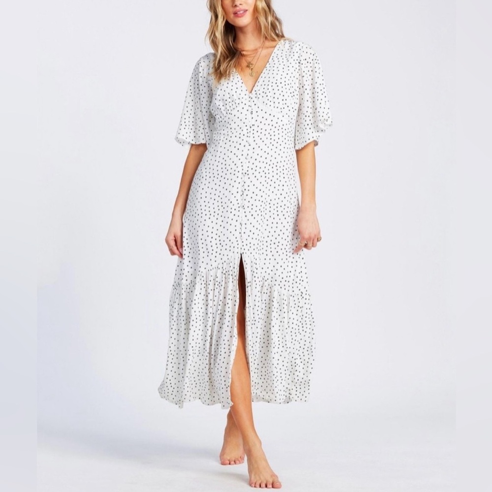 Billabong Kiss the Rain 
White & Black Polka Dot 
Maxi Boho Dress
Size Medium - Picture 2 of 9